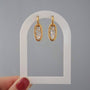 Oval Drop Hoop Earrings with Three CZ Stones, 18k gold plated