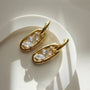 Oval Drop Hoop Earrings with Three CZ Stones, 18k gold plated