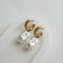 Faux Pearl Drop Huggie Hoops, 18k gold plated