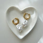 Faux Pearl Drop Huggie Hoops, 18k gold plated