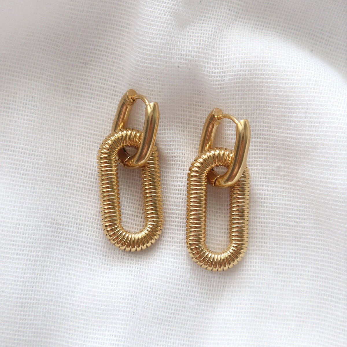 Double Link Drop Earrings, gold plated