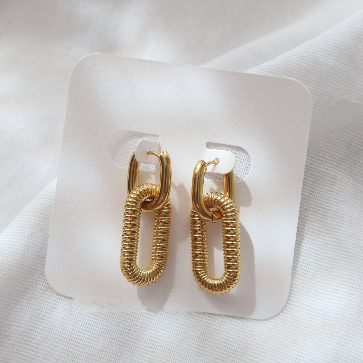 Double Link Drop Earrings, gold plated