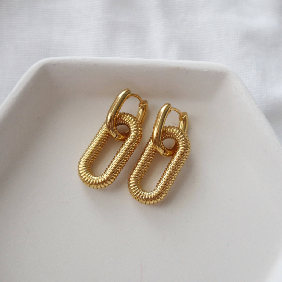 Double Link Drop Earrings, gold plated