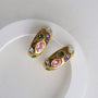 Multicolor Stone Hoop Earrings, gold plated