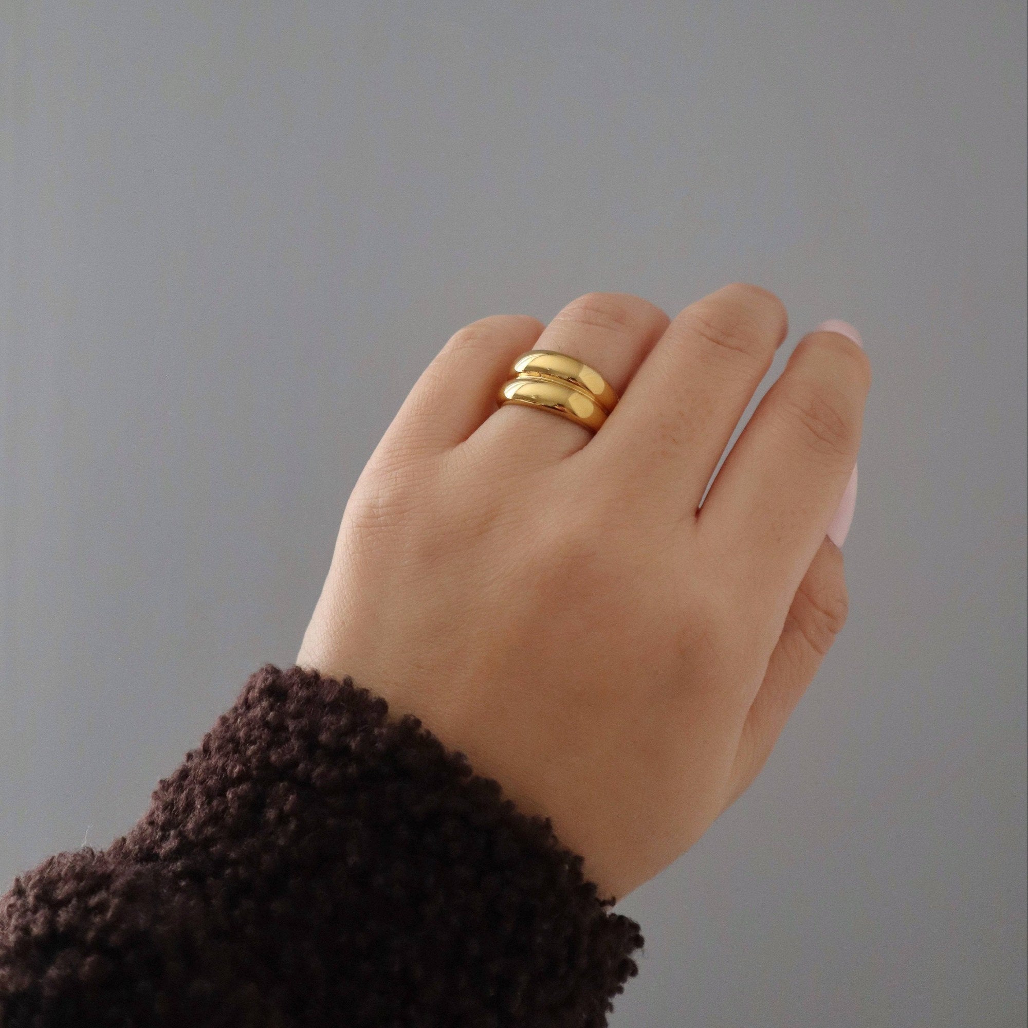 Chunky Double Band Ring, 18k gold plated