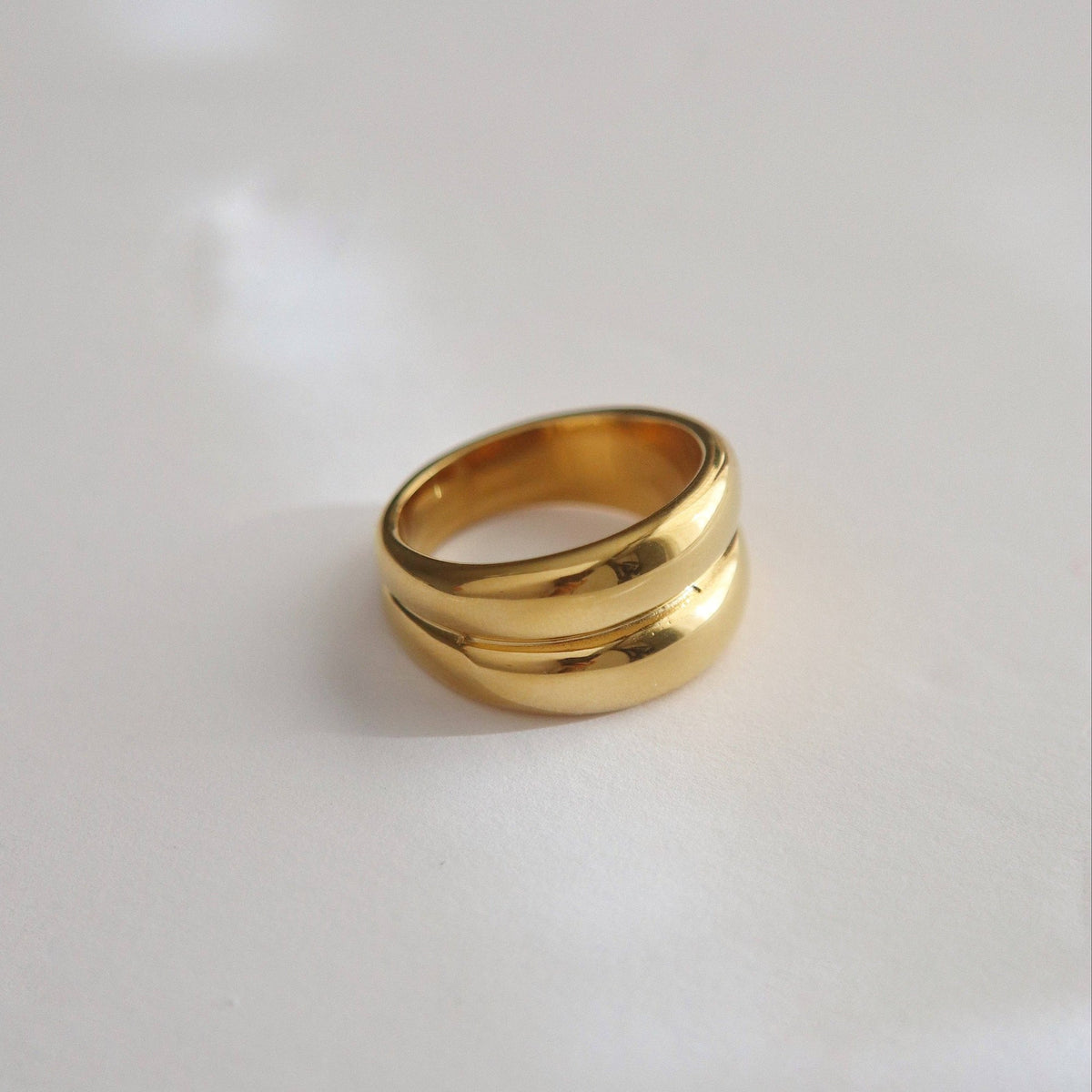 Chunky Double Band Ring, 18k gold plated