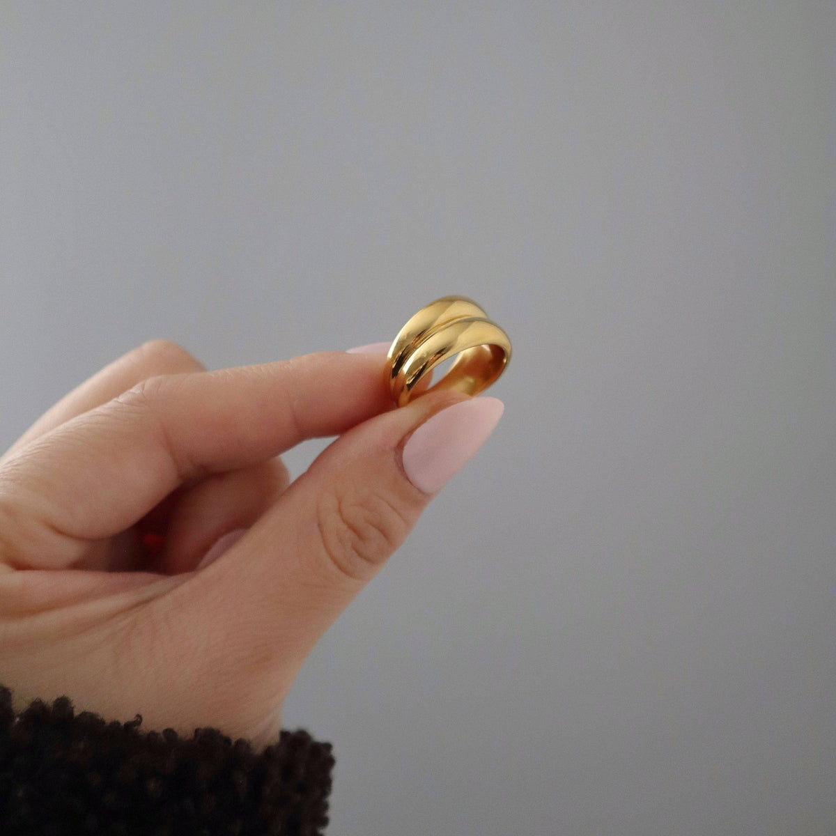 Chunky Double Band Ring, 18k gold plated