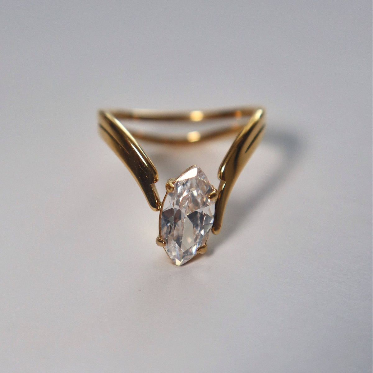 V Shape Marquise CZ Ring, 18k gold plated