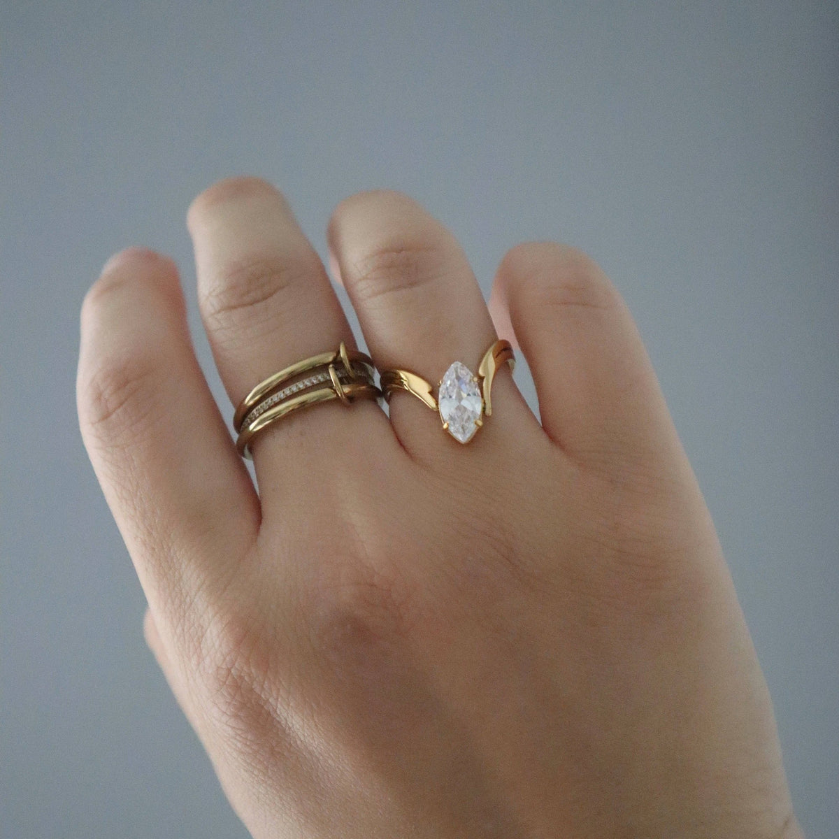 V Shape Marquise CZ Ring, 18k gold plated