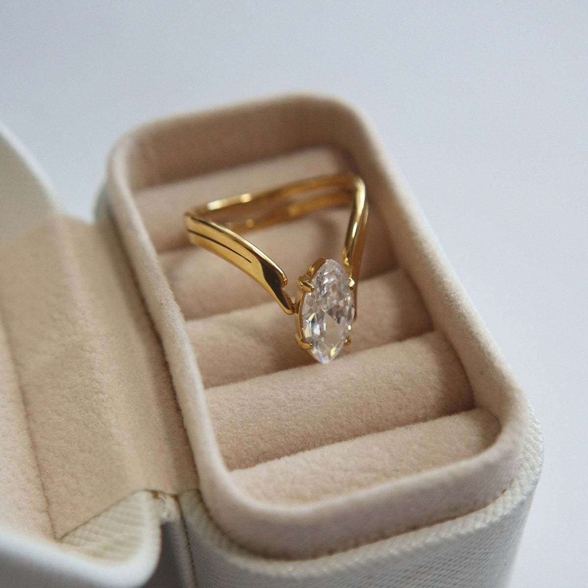 V Shape Marquise CZ Ring, 18k gold plated