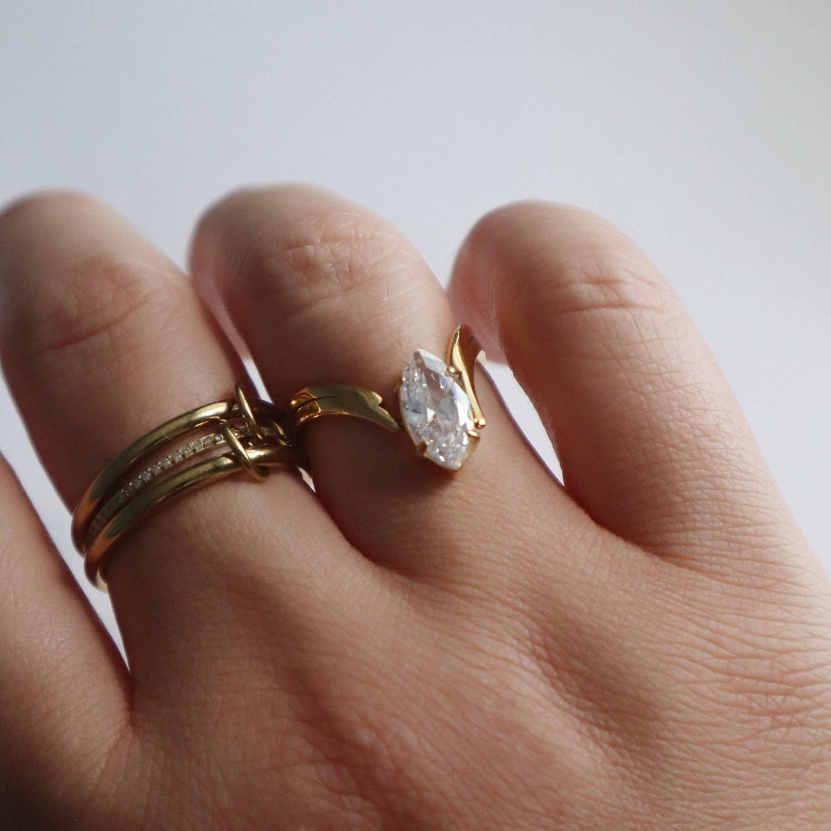 V Shape Marquise CZ Ring, 18k gold plated