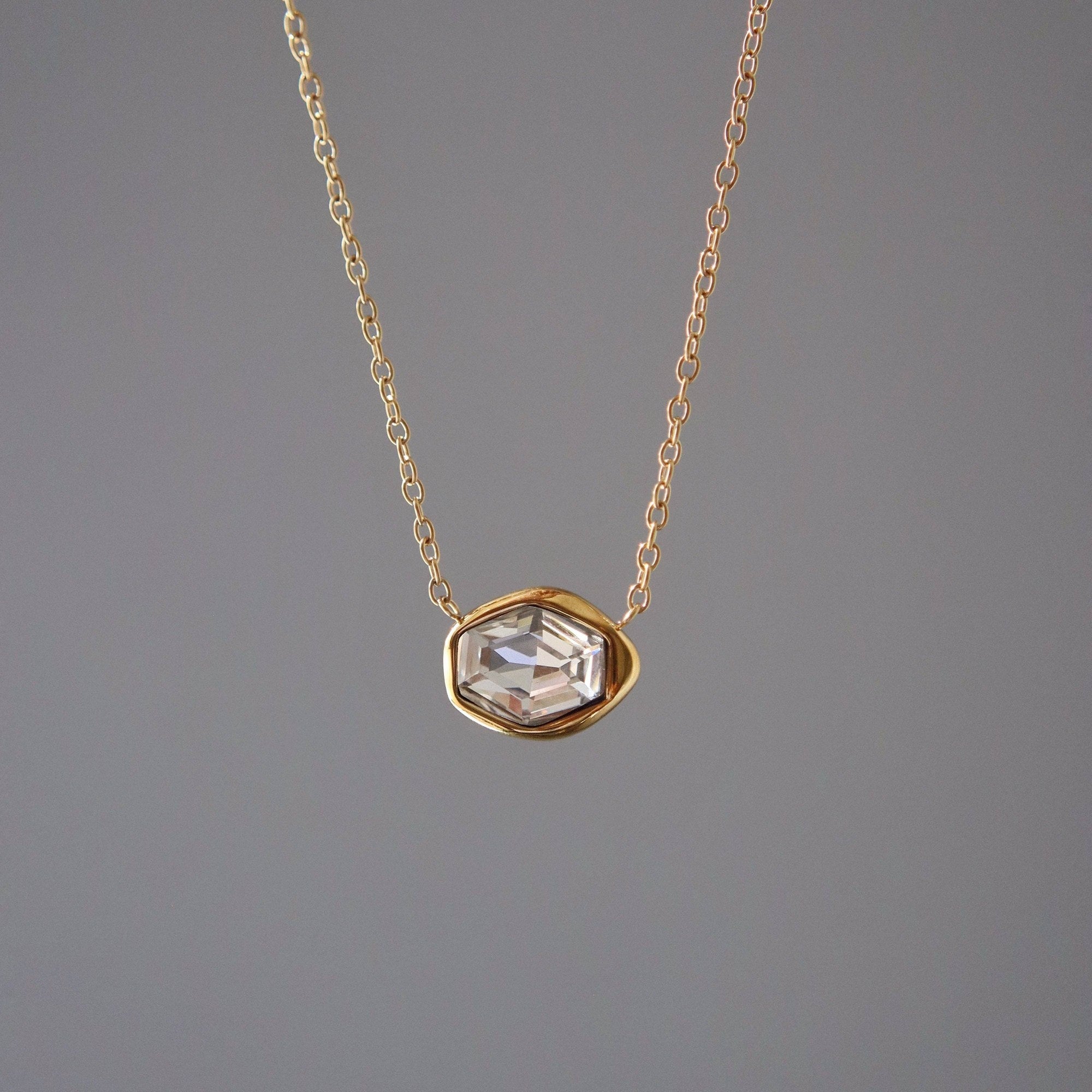 Dainty Hexagon CZ Pendant Necklace, 18k gold plated