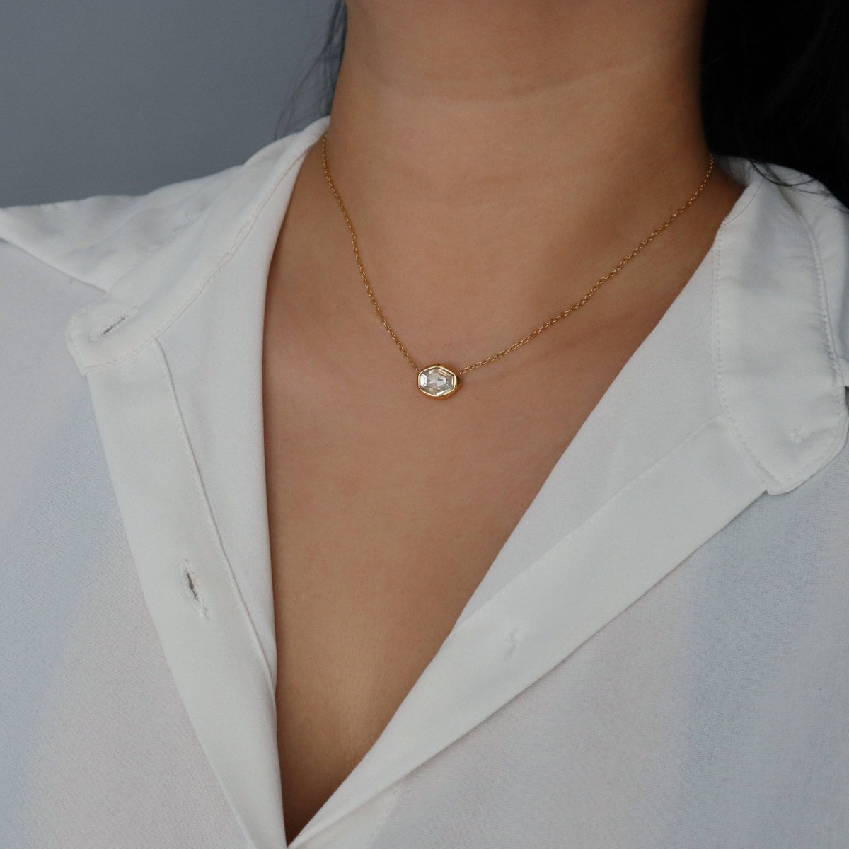Dainty Hexagon CZ Pendant Necklace, 18k gold plated