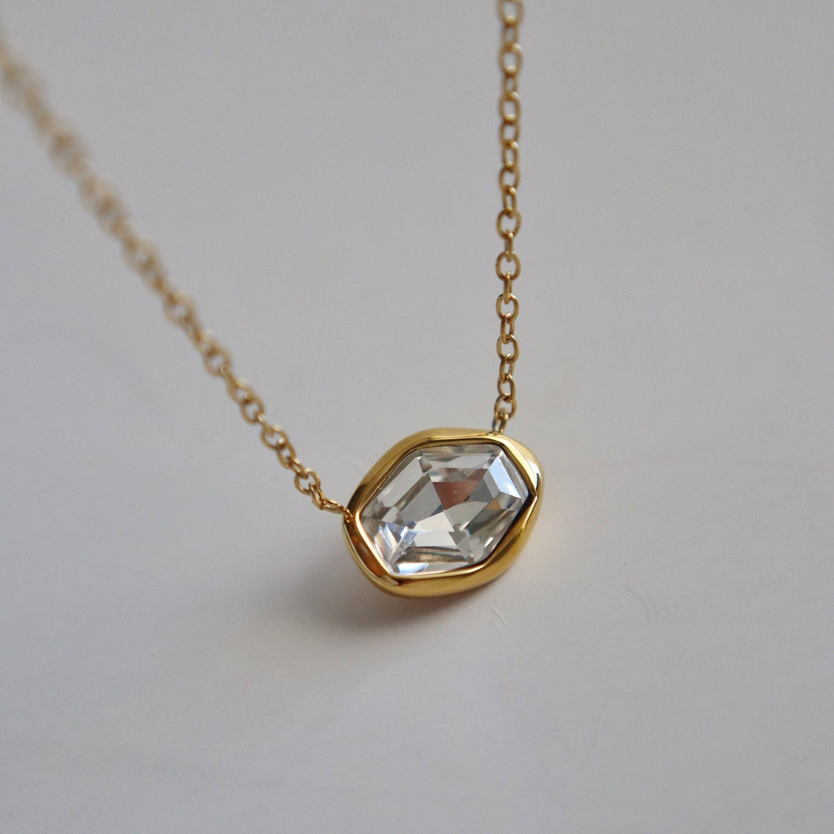 Dainty Hexagon CZ Pendant Necklace, 18k gold plated