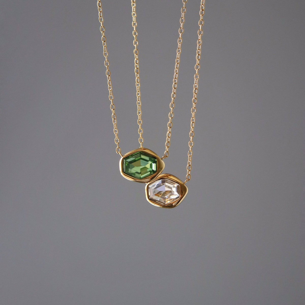 Dainty Hexagon CZ Pendant Necklace, 18k gold plated