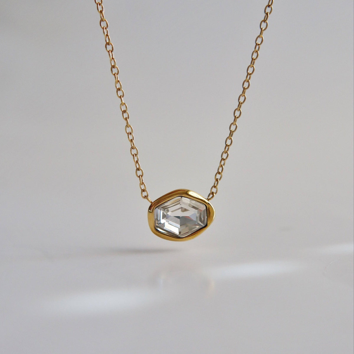 Dainty Hexagon CZ Pendant Necklace, 18k gold plated