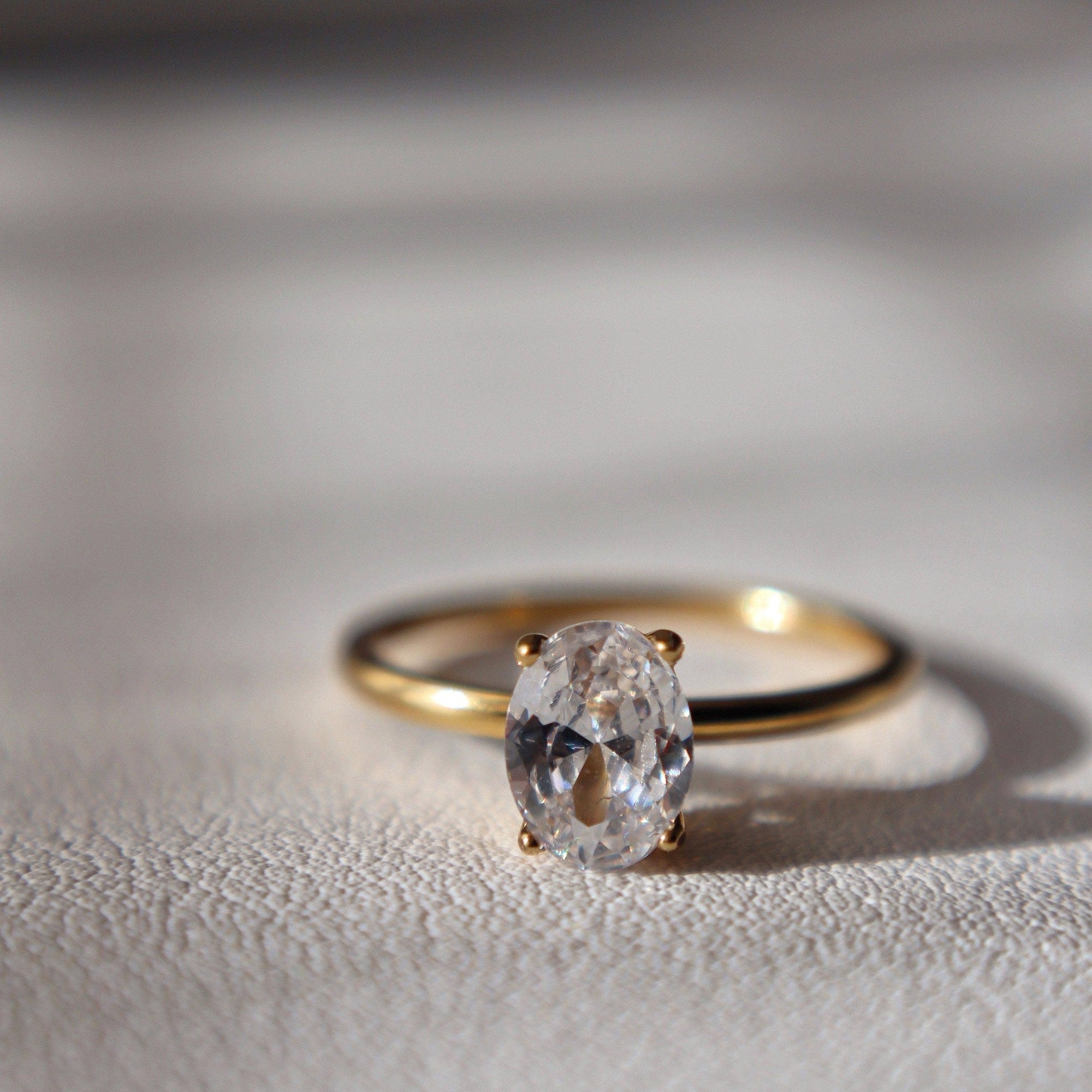 Oval CZ Solitaire Ring, gold plated