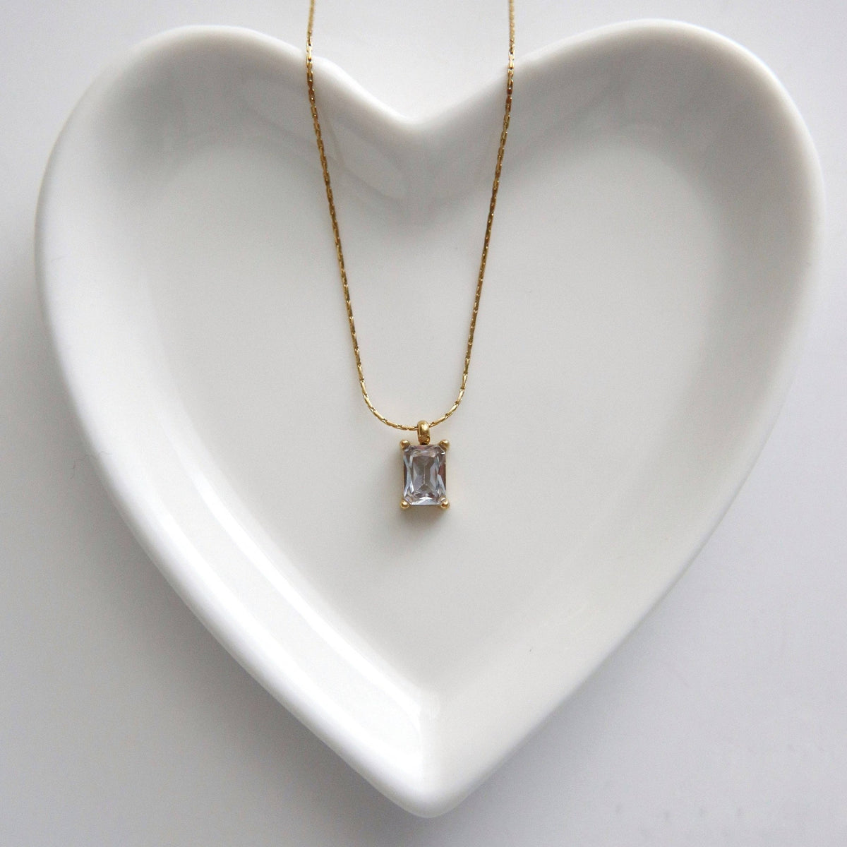 Dainty Emerald Cut CZ Pendant Necklace, gold plated