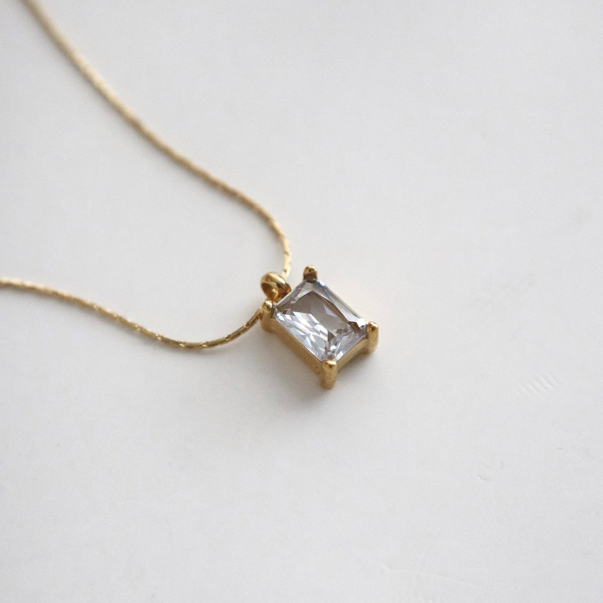 Dainty Emerald Cut CZ Pendant Necklace, gold plated