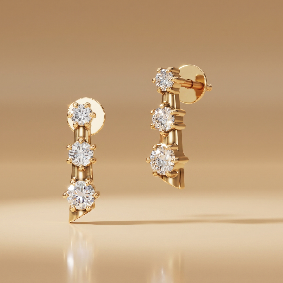 Three Stone Diamond Stud Earrings