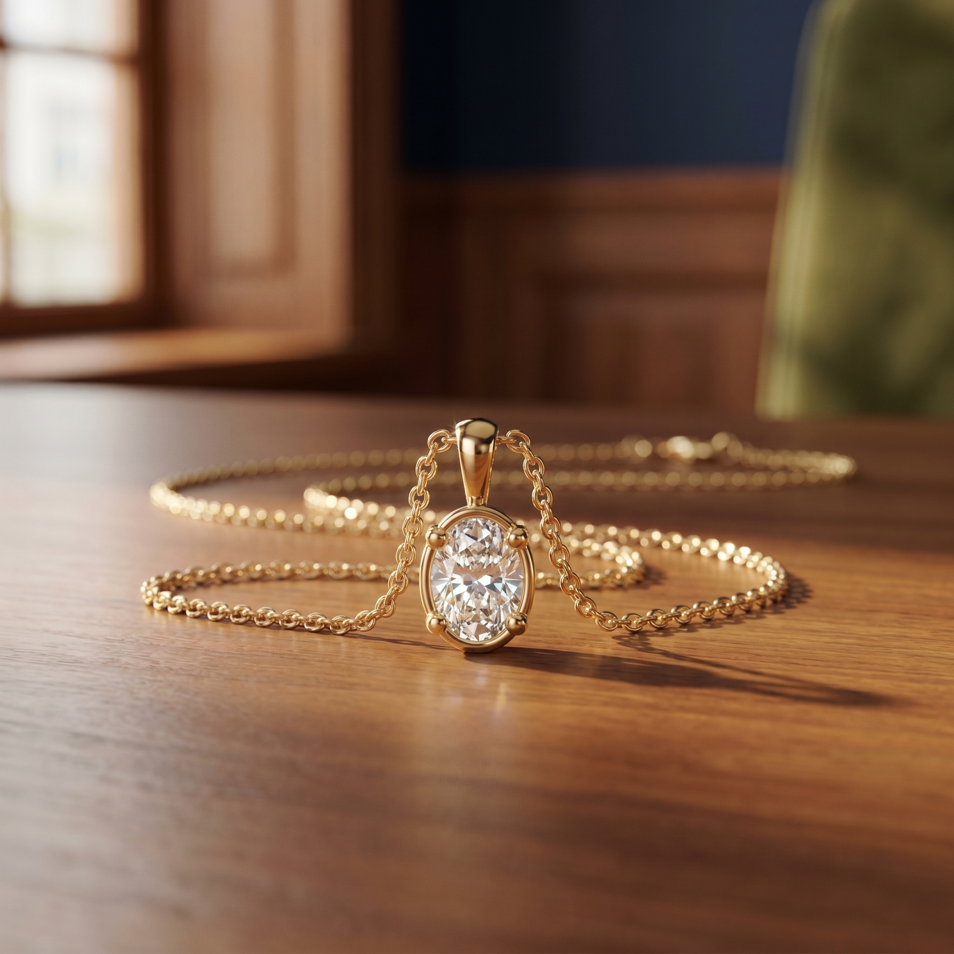 Oval Diamond Solitaire Pendant
