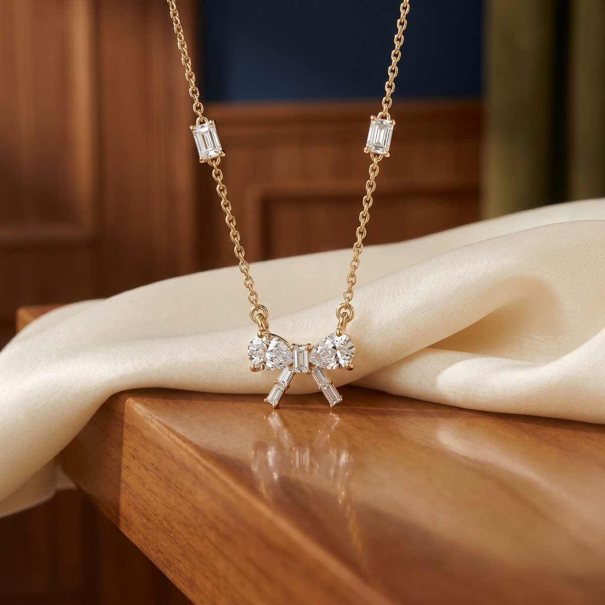 Ribbon & Baguette Diamond Statement Necklace
