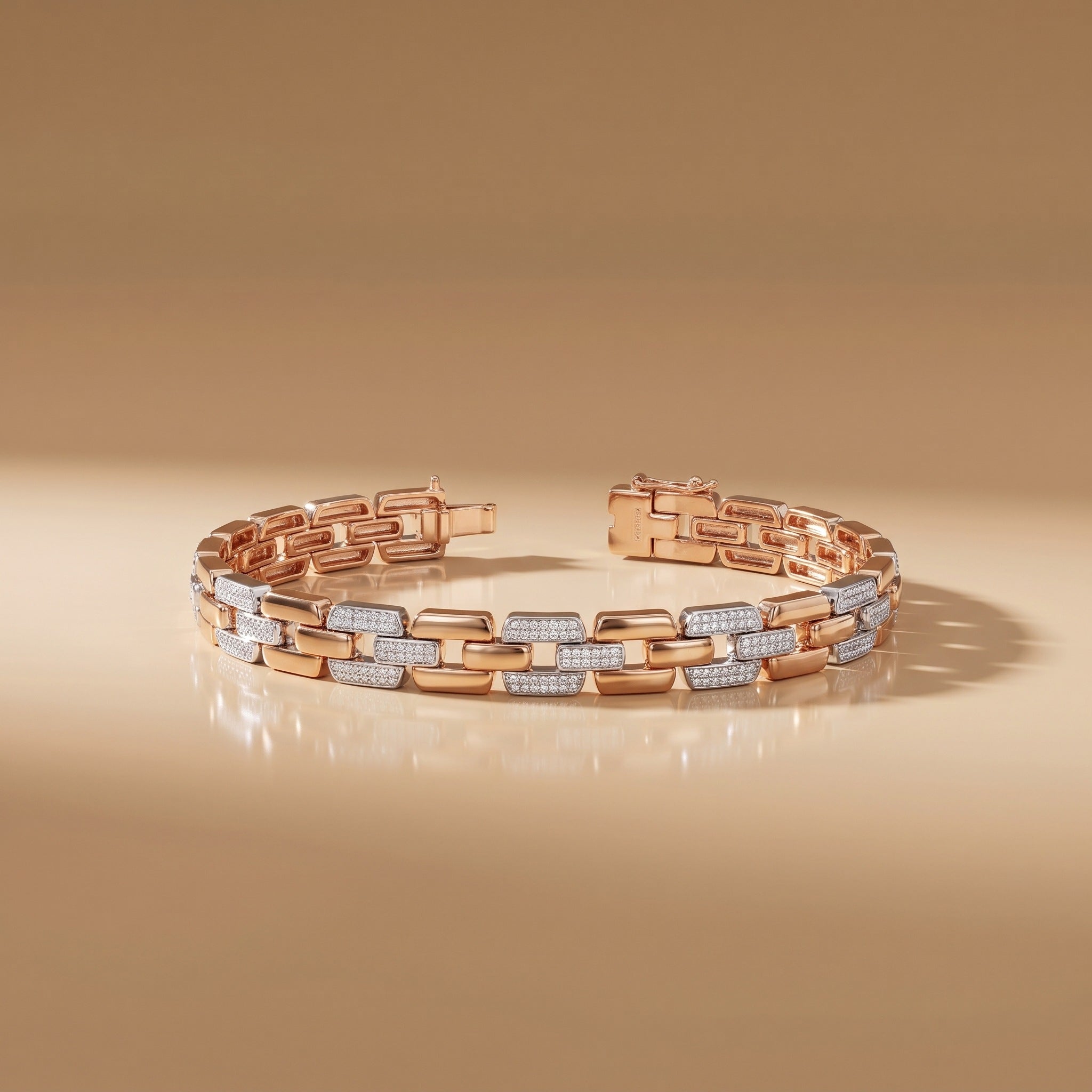 Two Tone CZ Link Bracelet, 925 sterling silver