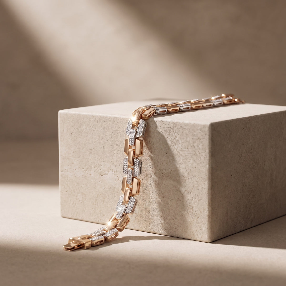 Two Tone CZ Link Bracelet, 925 sterling silver