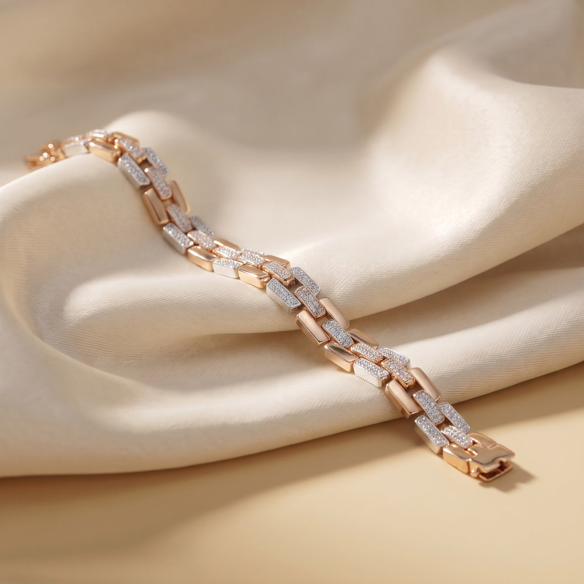 Two Tone CZ Link Bracelet, 925 sterling silver