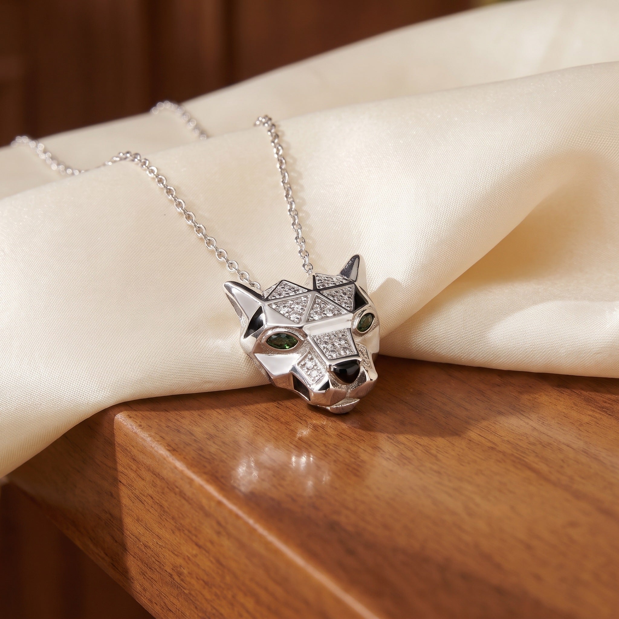 Panther Head Pendant Necklace, 925 sterling silver