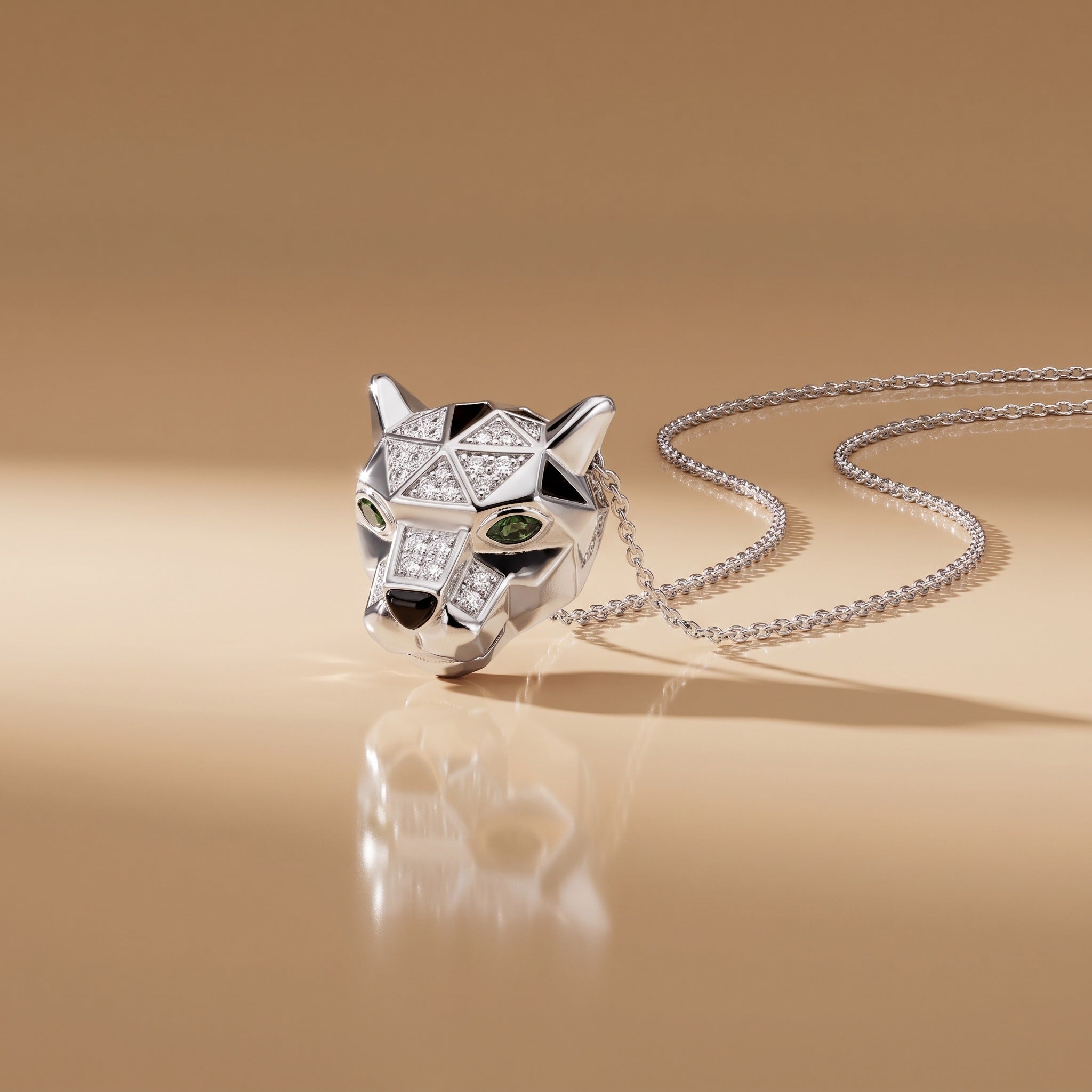 Panther Head Pendant Necklace, 925 sterling silver