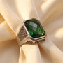 Green Stone Art Deco Signet Ring, 925 sterling silver