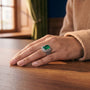 Green Stone Art Deco Signet Ring, 925 sterling silver