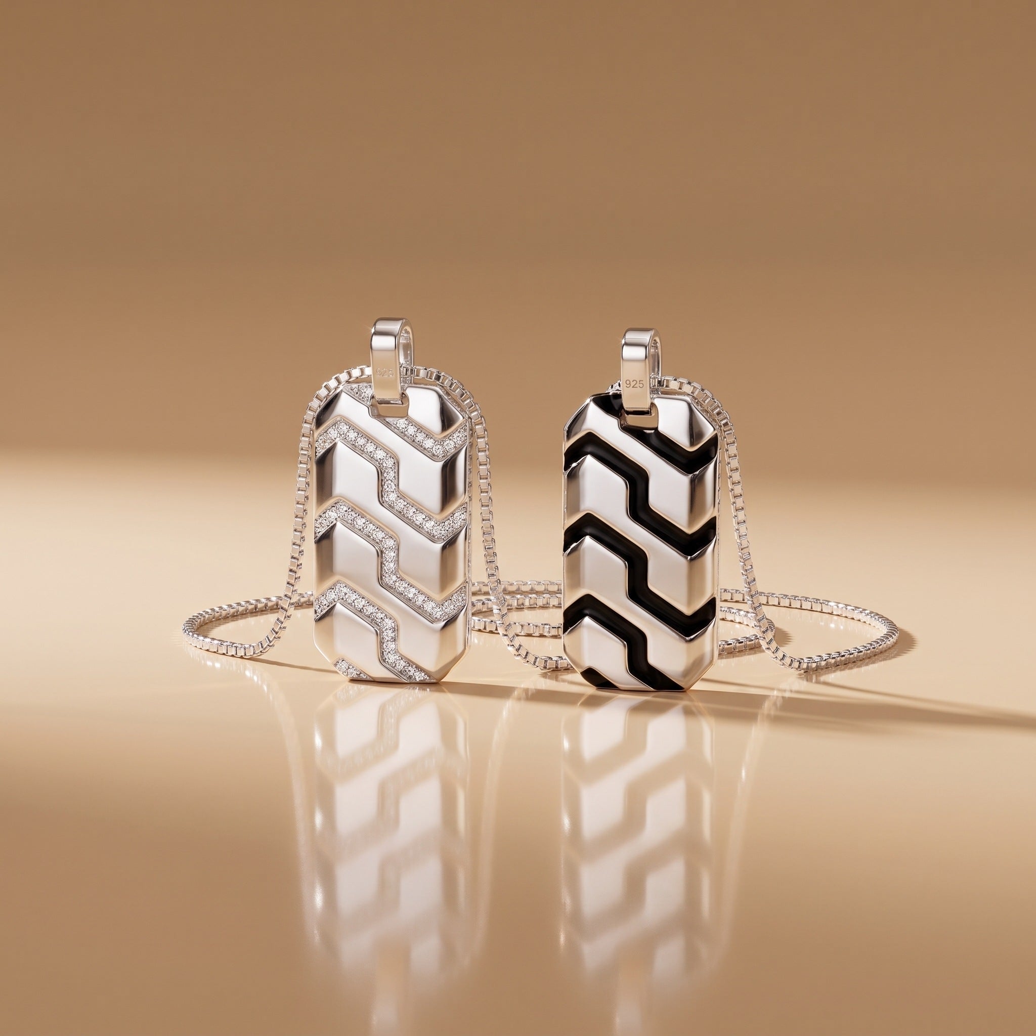 Chevron Dog Tag Pendant, 925 sterling silver