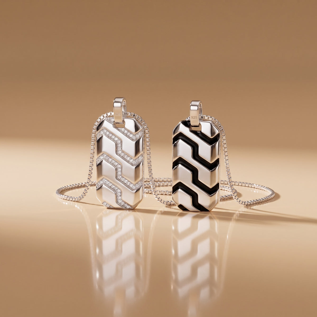Chevron Dog Tag Pendant, 925 sterling silver