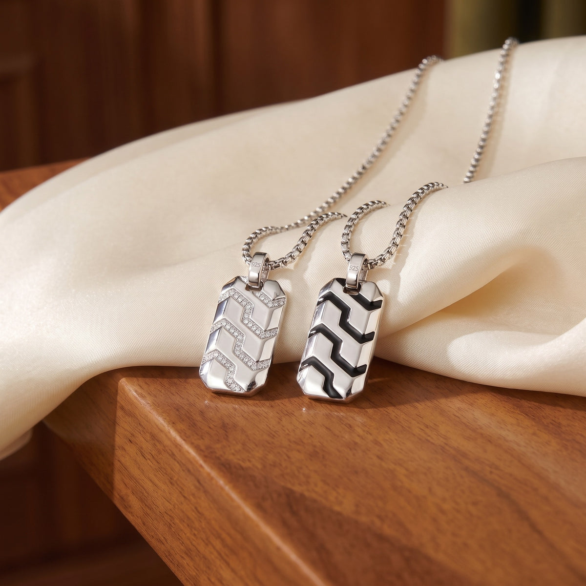 Chevron Dog Tag Pendant, 925 sterling silver