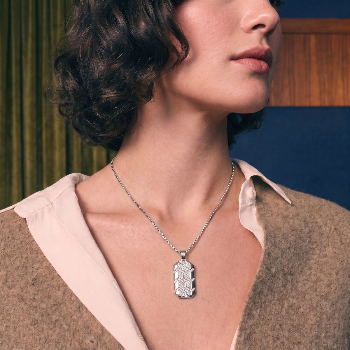 Chevron Dog Tag Pendant, 925 sterling silver
