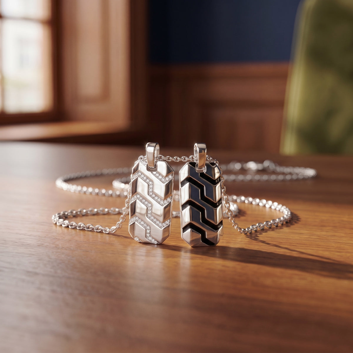Chevron Dog Tag Pendant, 925 sterling silver
