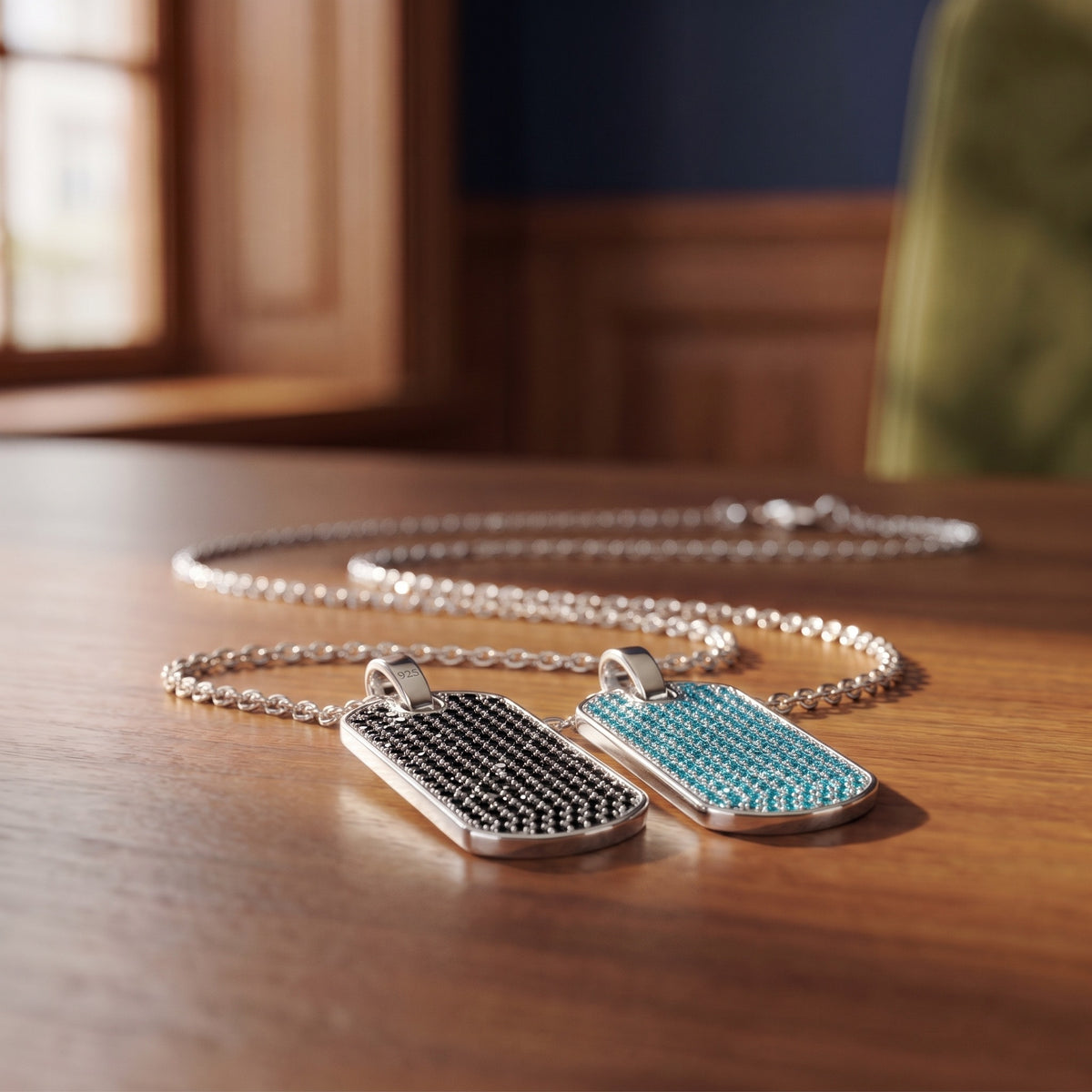 Pave CZ Dog Tag Pendant, 925 sterling silver