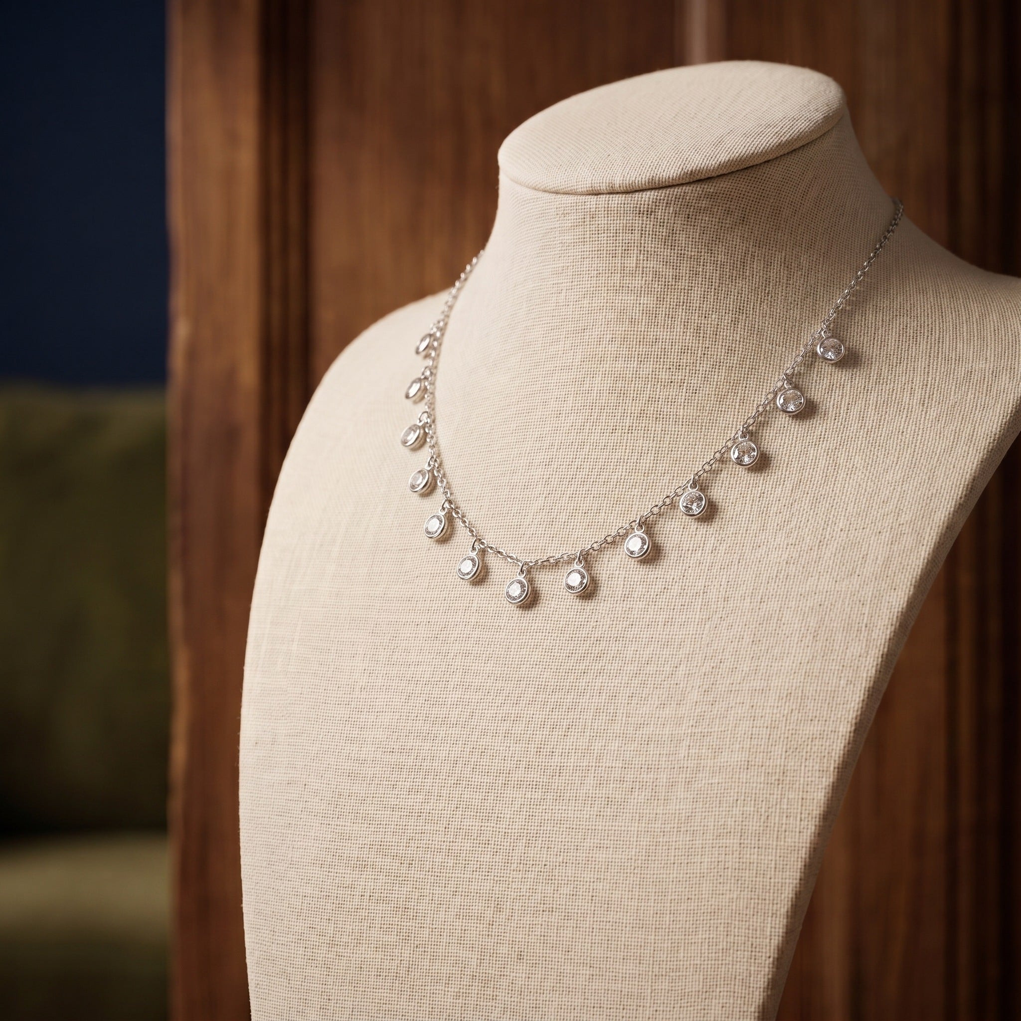 CZ Dangle Station Necklace, 925 sterling silver